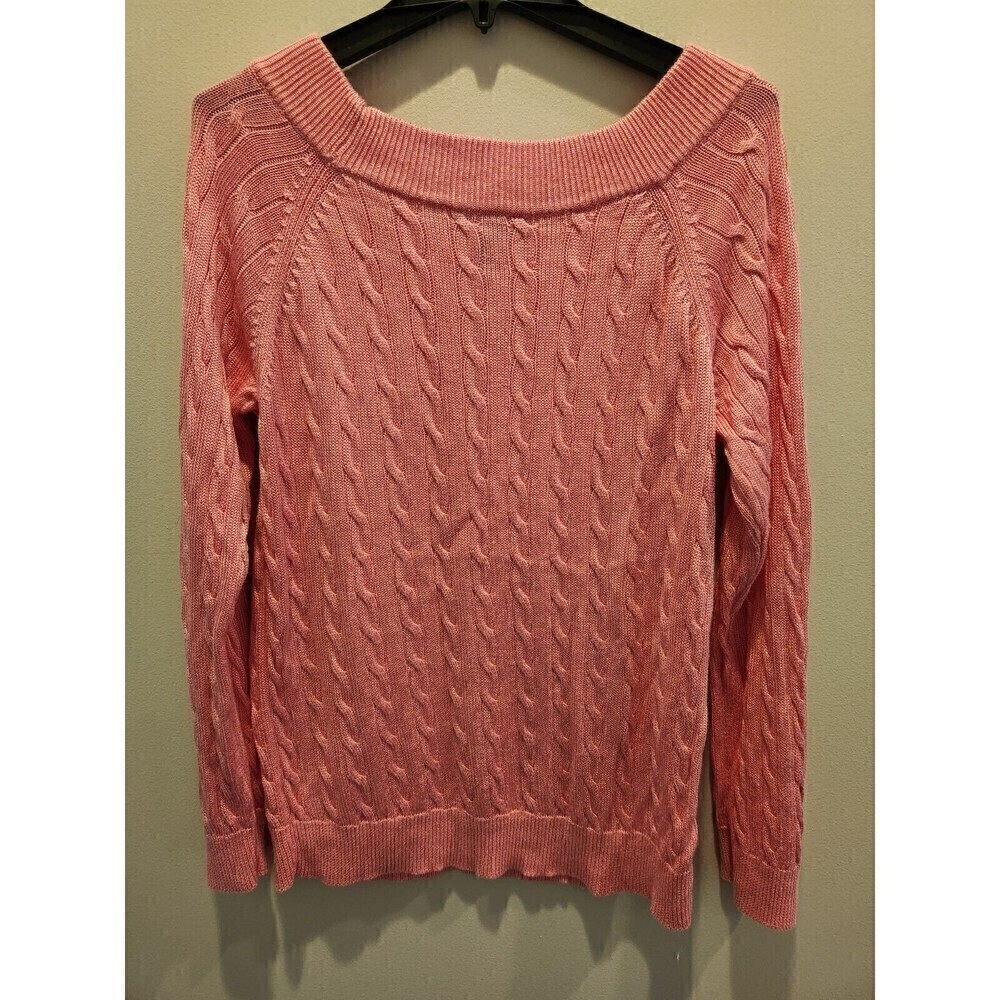 Lauren Ralph Lauren Womens Cable Knit Sweater Barbie Pink Long Sleeve Sz XL - Picture 3 of 8